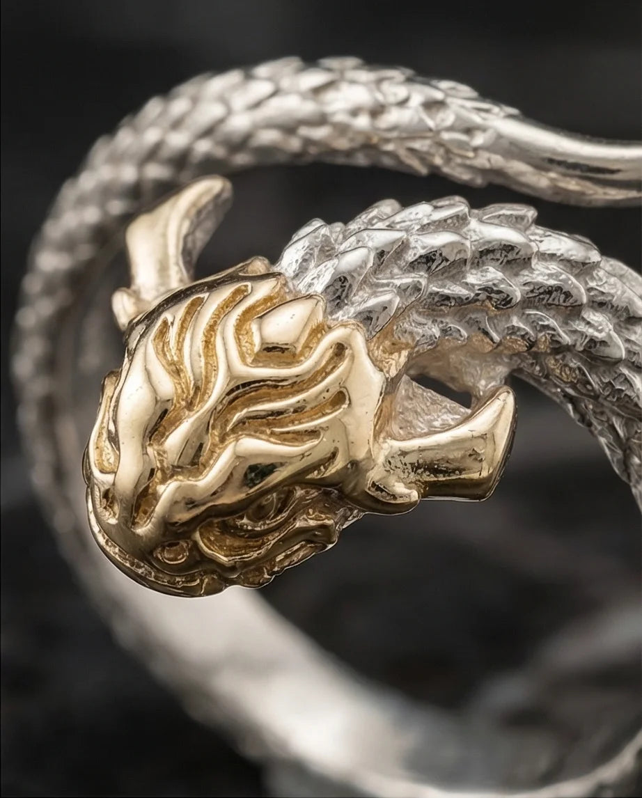 The Golden Sovereign: Two-Tone Dragon Wrap Ring