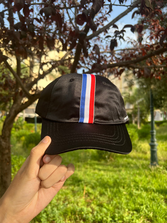 Black Cap with Tricolor Stripe