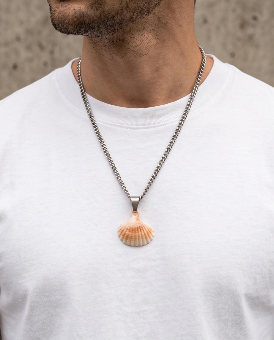 Silver Natural Seashell Pendant Chain Necklace