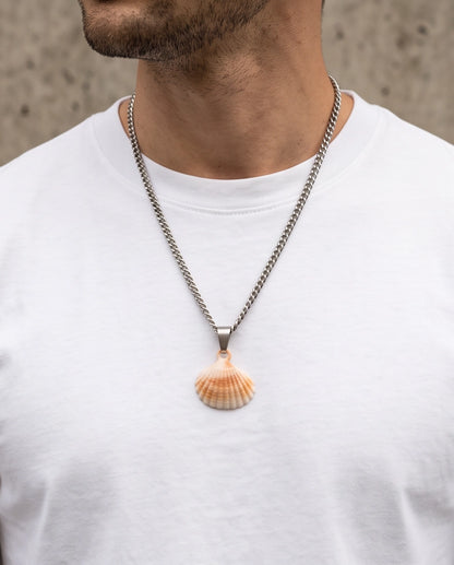 Silver Natural Seashell Pendant Chain Necklace