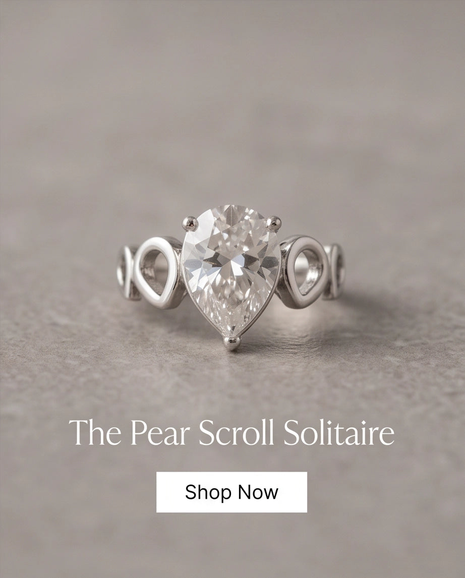 Clear Gemstone Prong-Set Teardrop Loop Silver Ring