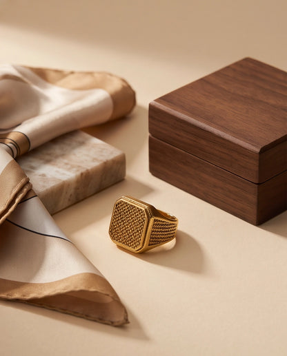 Woven Lattice Gold Signet Ring