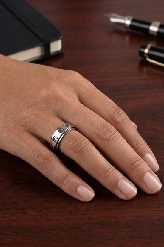 Silver Yin Yang Balance Spinner Ring