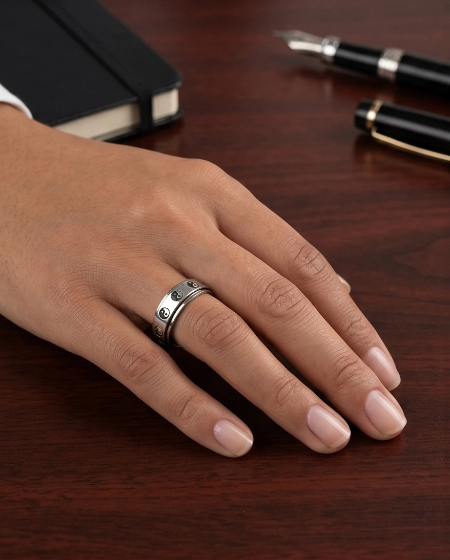 Silver Yin Yang Balance Spinner Ring