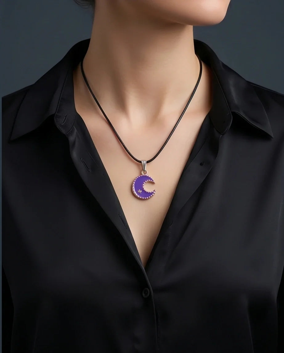 Celestial Purple Crescent Moon Pendant