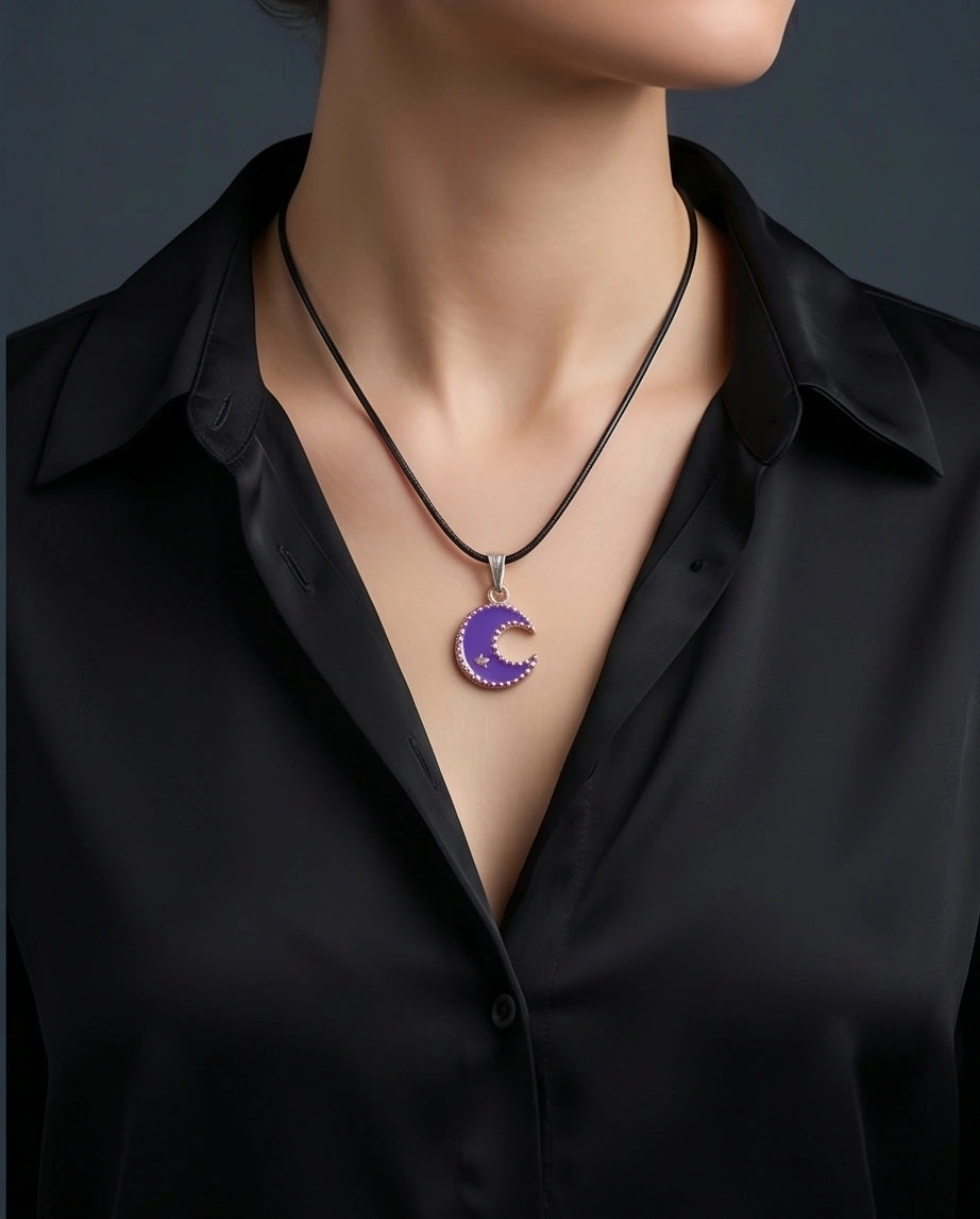 Celestial Purple Crescent Moon Pendant