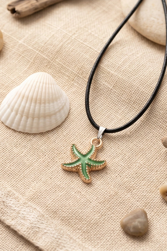 Gold and Textured Green Starfish Necklace