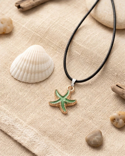 Gold and Textured Green Starfish Necklace