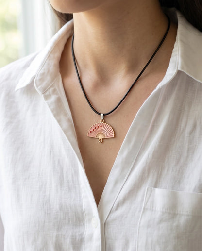 Pink Sakura Fan Pendant Necklace