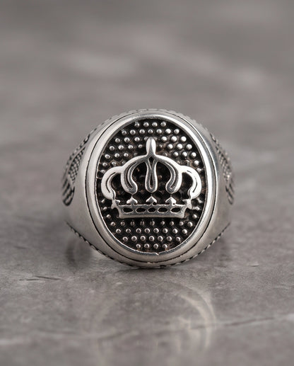 Royal Crest Stippled Signet Silver Ring