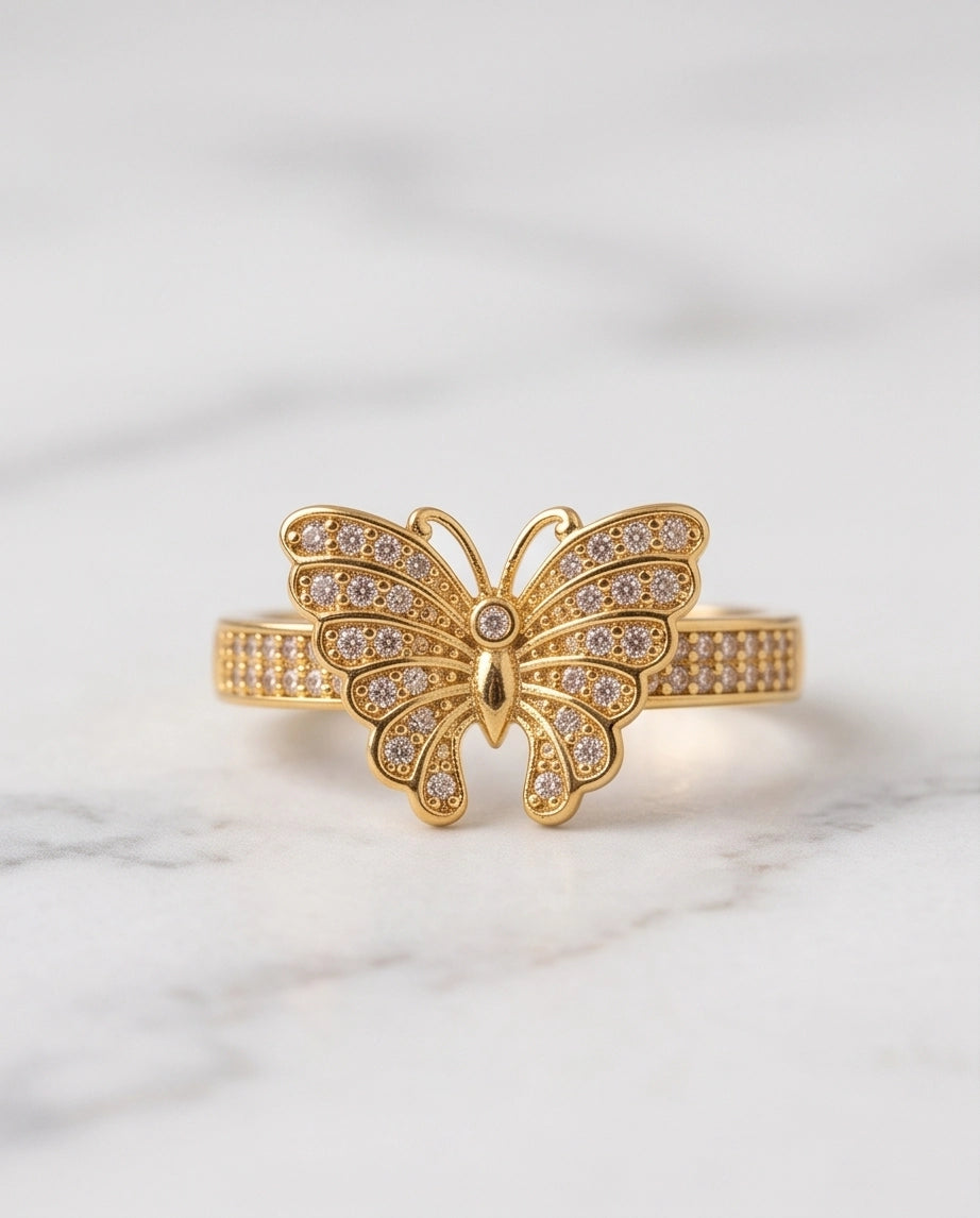 Pavé Monarch Butterfly Gold Ring