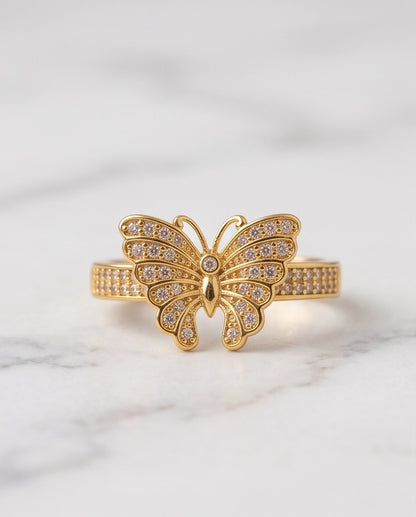 Pavé Monarch Butterfly Gold Ring