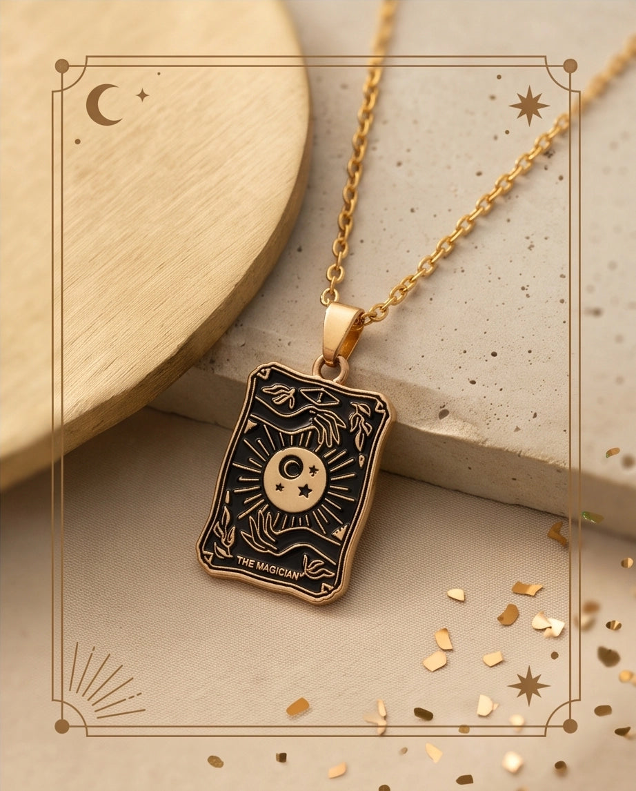 Gold "The Magician" Tarot Card Pendant Necklace