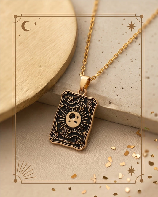 Gold "The Magician" Tarot Card Pendant Necklace