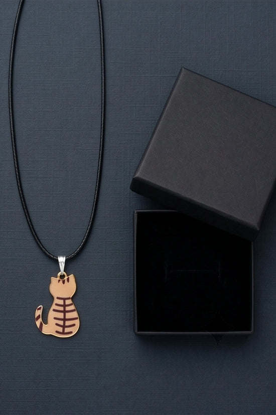 Artistic Golden Autumn Feline Silhouette Pendant Necklace