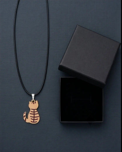 Artistic Golden Autumn Feline Silhouette Pendant Necklace