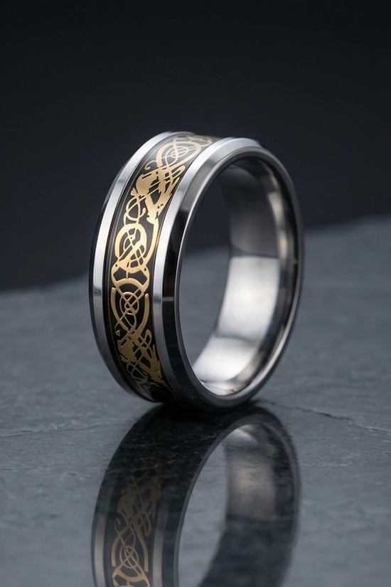Gold Celtic Dragon Knot Band Ring