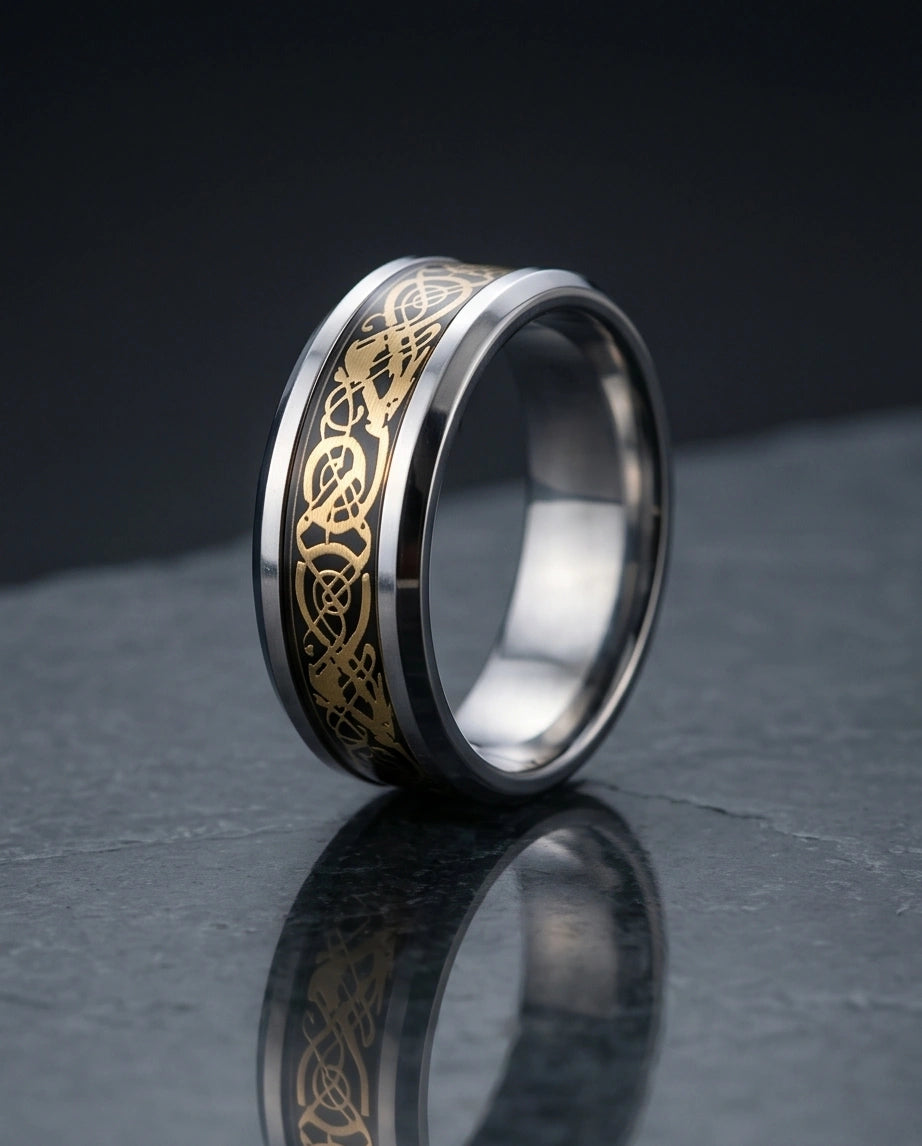 Gold Celtic Dragon Knot Band Ring