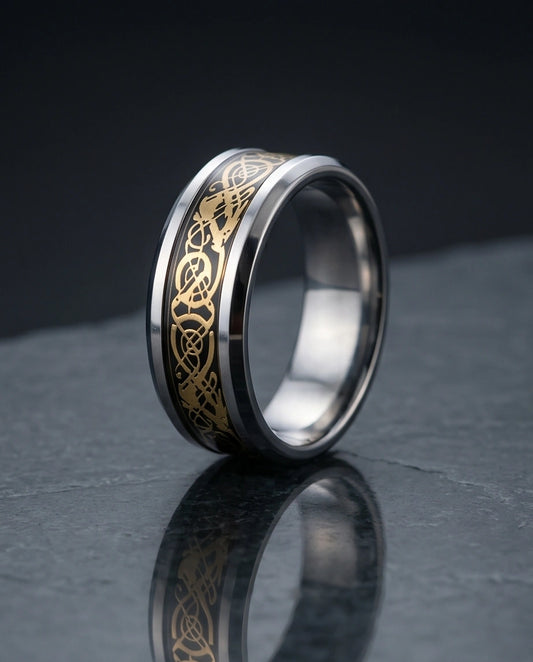 Gold Celtic Dragon Knot Band Ring