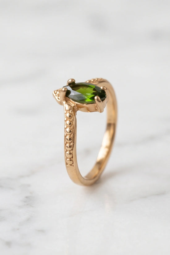 Vintage Gold Marquise Emerald Gothic Granulation Ring