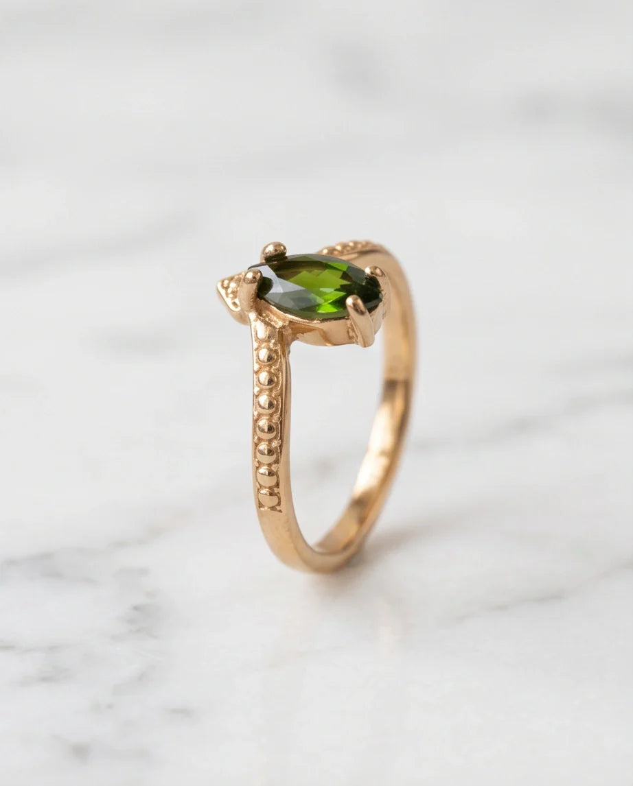 Vintage Gold Marquise Emerald Gothic Granulation Ring