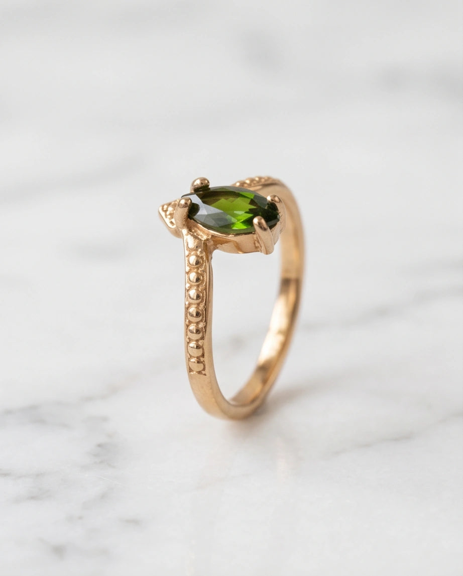 Vintage Gold Marquise Emerald Gothic Granulation Ring