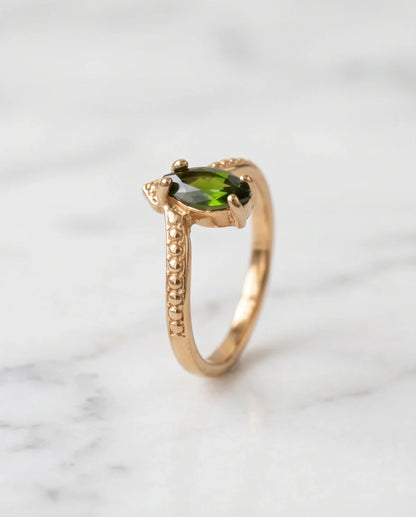 Vintage Gold Marquise Emerald Gothic Granulation Ring