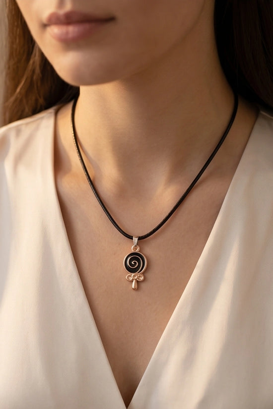 Gold and Black Spiral Lollipop Necklace