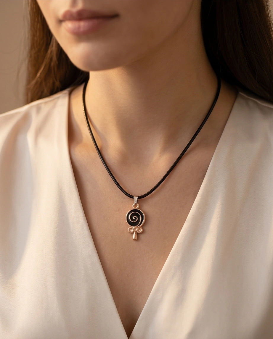 Gold and Black Spiral Lollipop Necklace