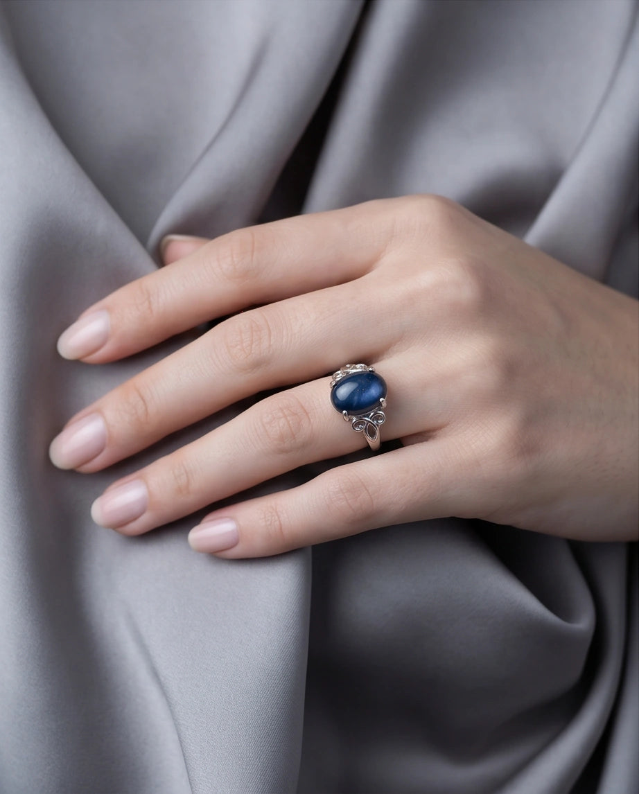 Midnight Azure Tiger's Eye Filigree Ring