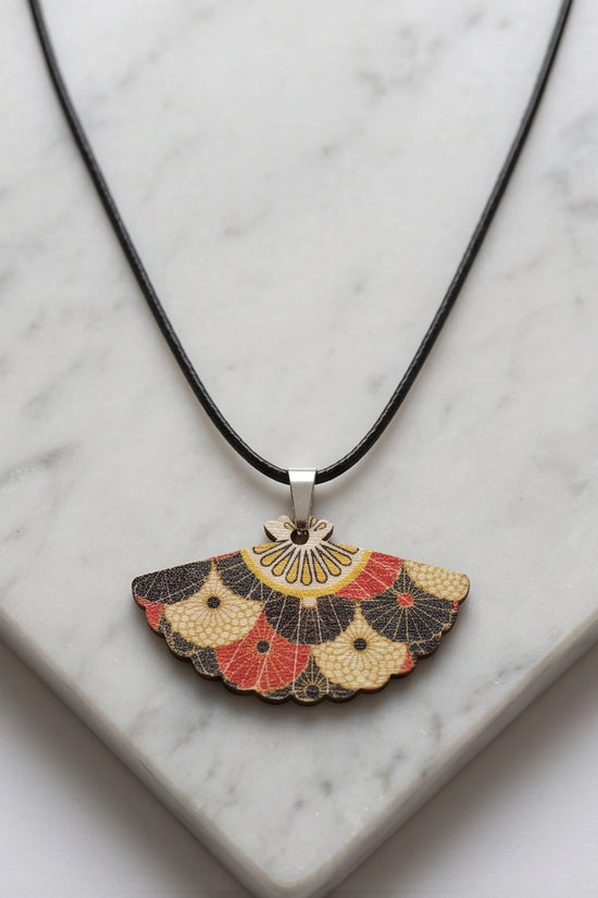 Vintage Geometric Kimono Hand-Fan Pendant Necklace