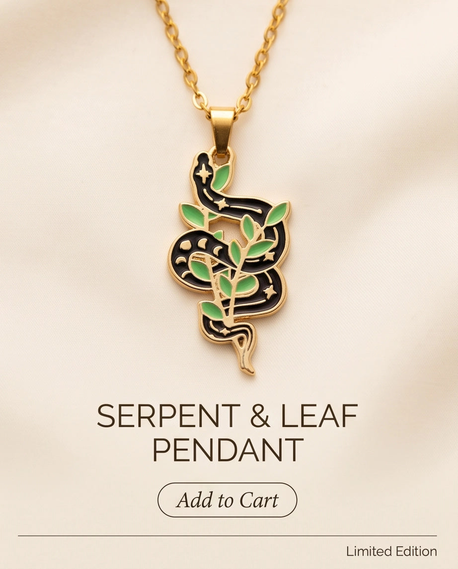 Gold Botanical Snake Enamel Pendant Necklace