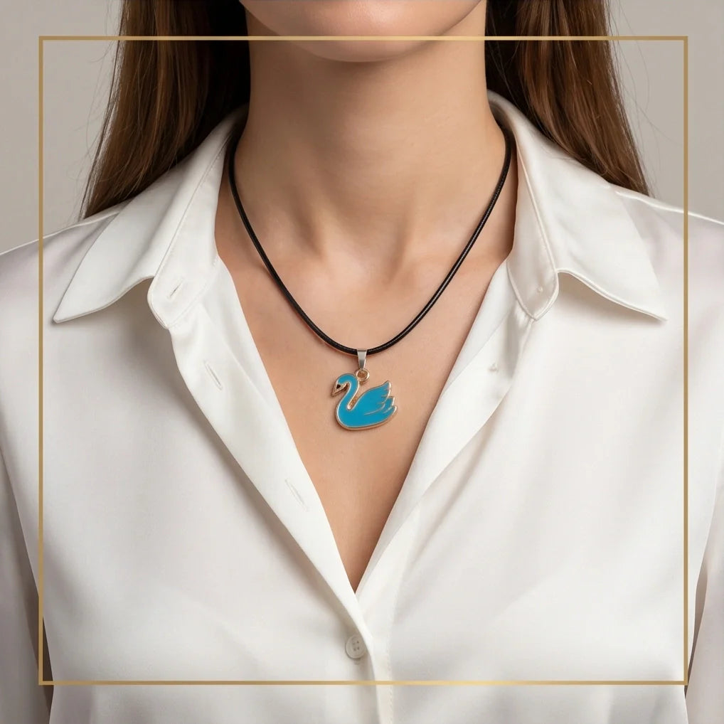 Gold and Turquoise Blue Swan Necklace
