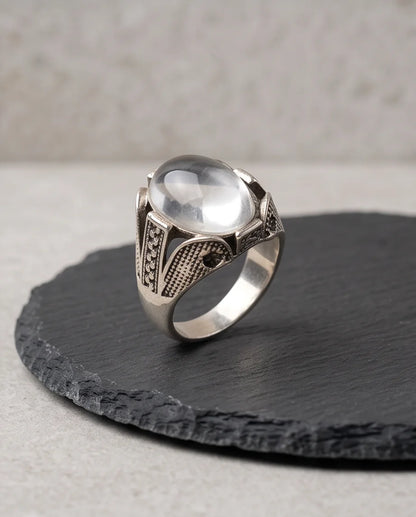 Lunar Cabochon Textured Signet Ring