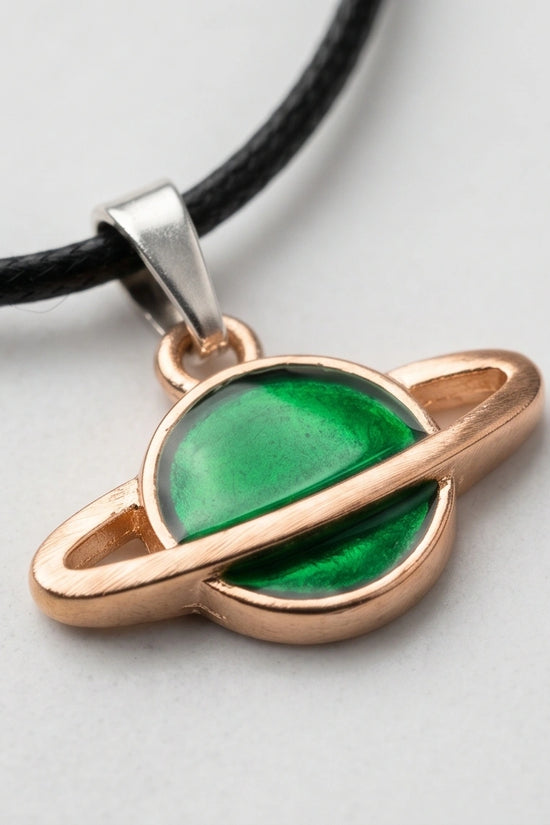 Gold and Green Saturn Planet Necklace