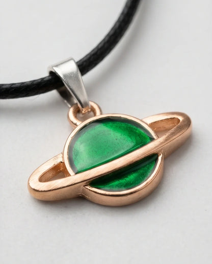 Gold and Green Saturn Planet Necklace