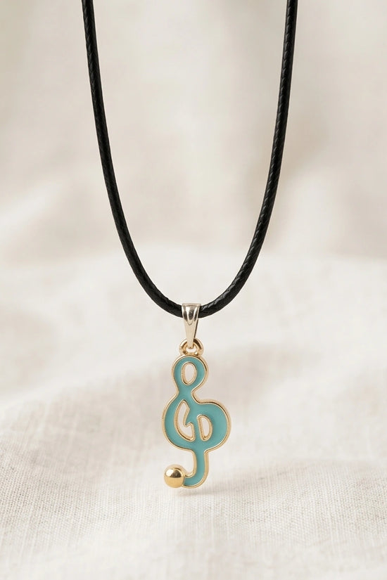 Gold and Light Blue Treble Clef Necklace