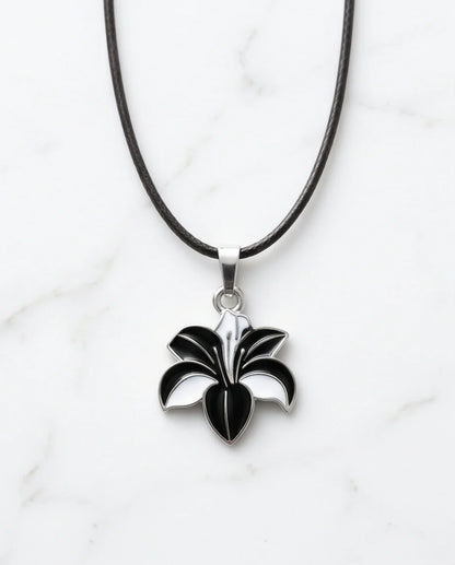 Bold Black and White Lily Enamel Pendant Necklace