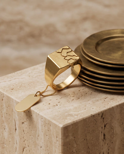 Geometric Fracture Gold Signet Ring
