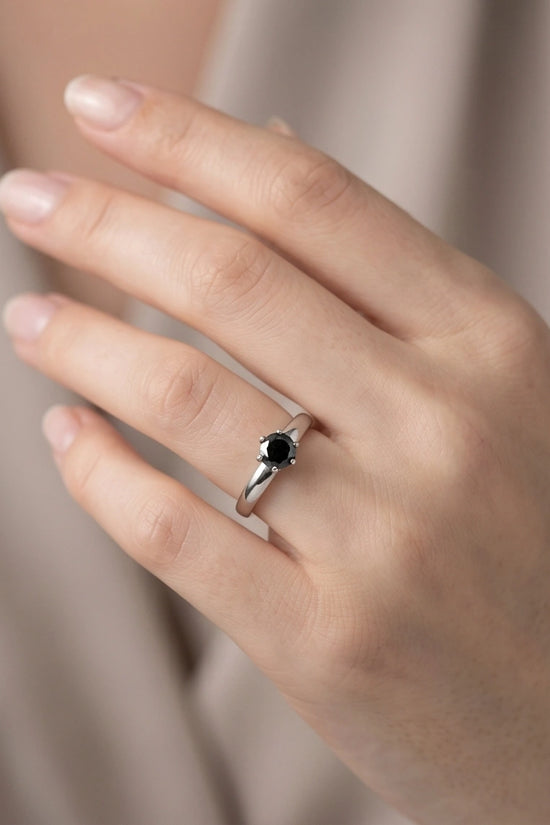 Sterling Silver Black Diamond Solitaire Ring