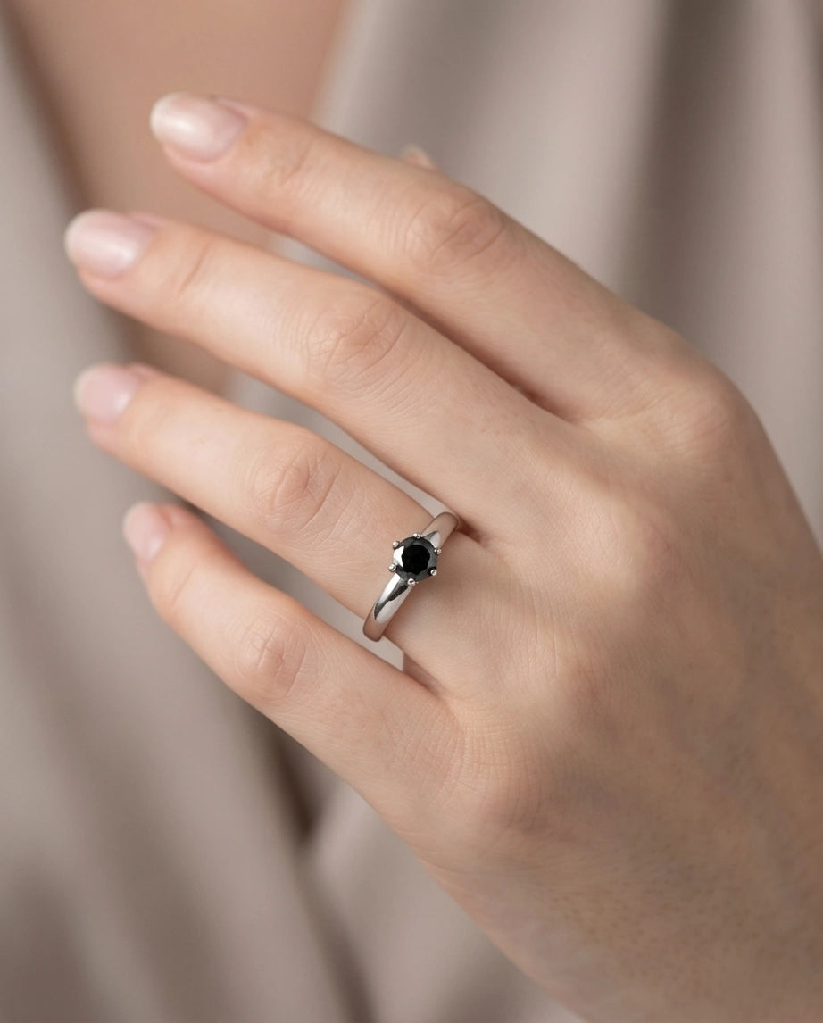 Sterling Silver Black Diamond Solitaire Ring