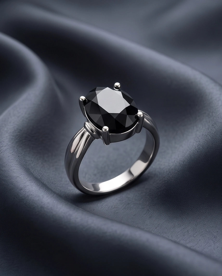 Silver Oval Onyx Gemstone Solitaire Ring