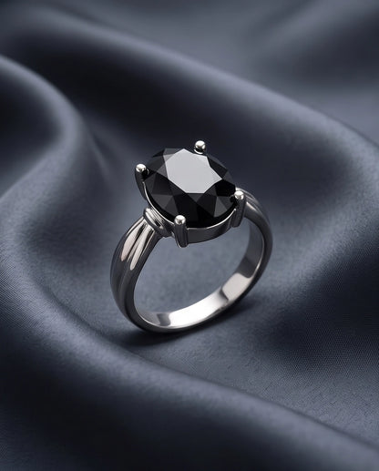 Silver Oval Onyx Gemstone Solitaire Ring