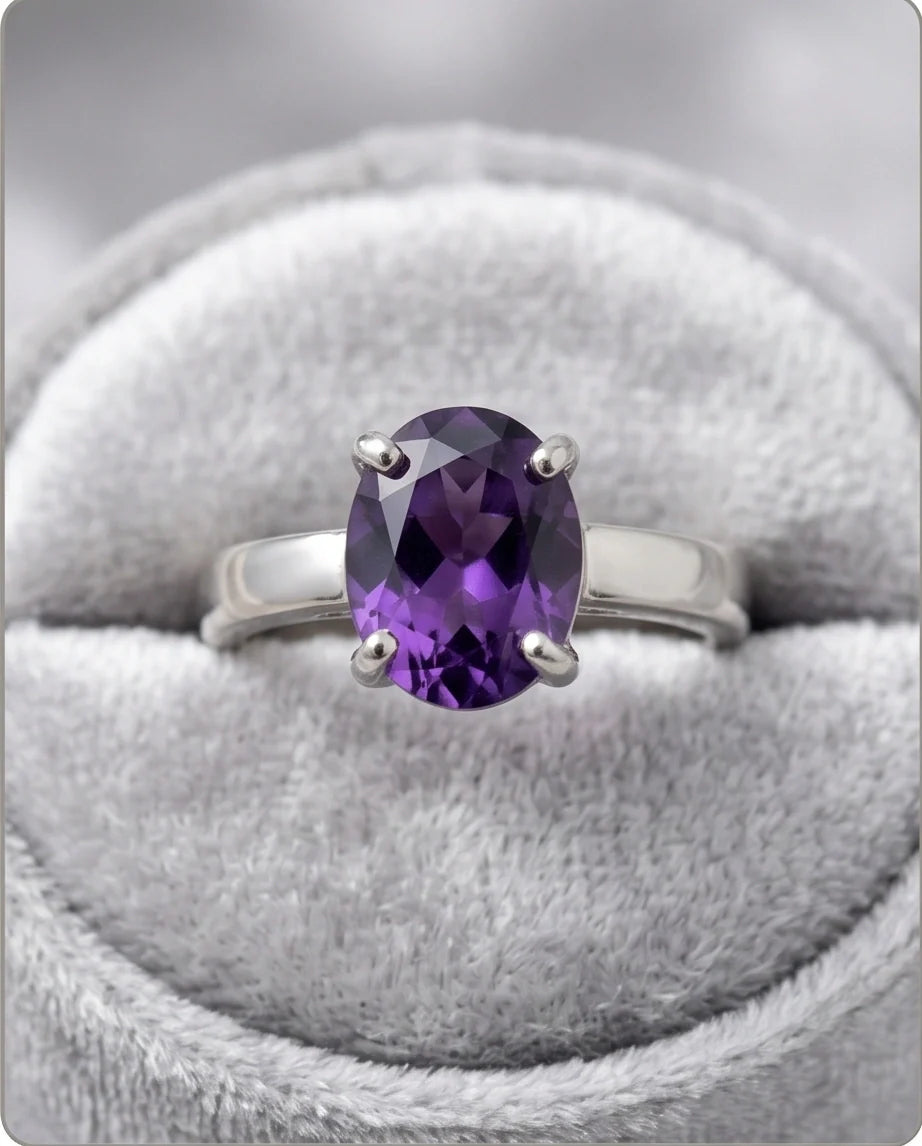 Sterling Silver Oval Amethyst Solitaire Ring