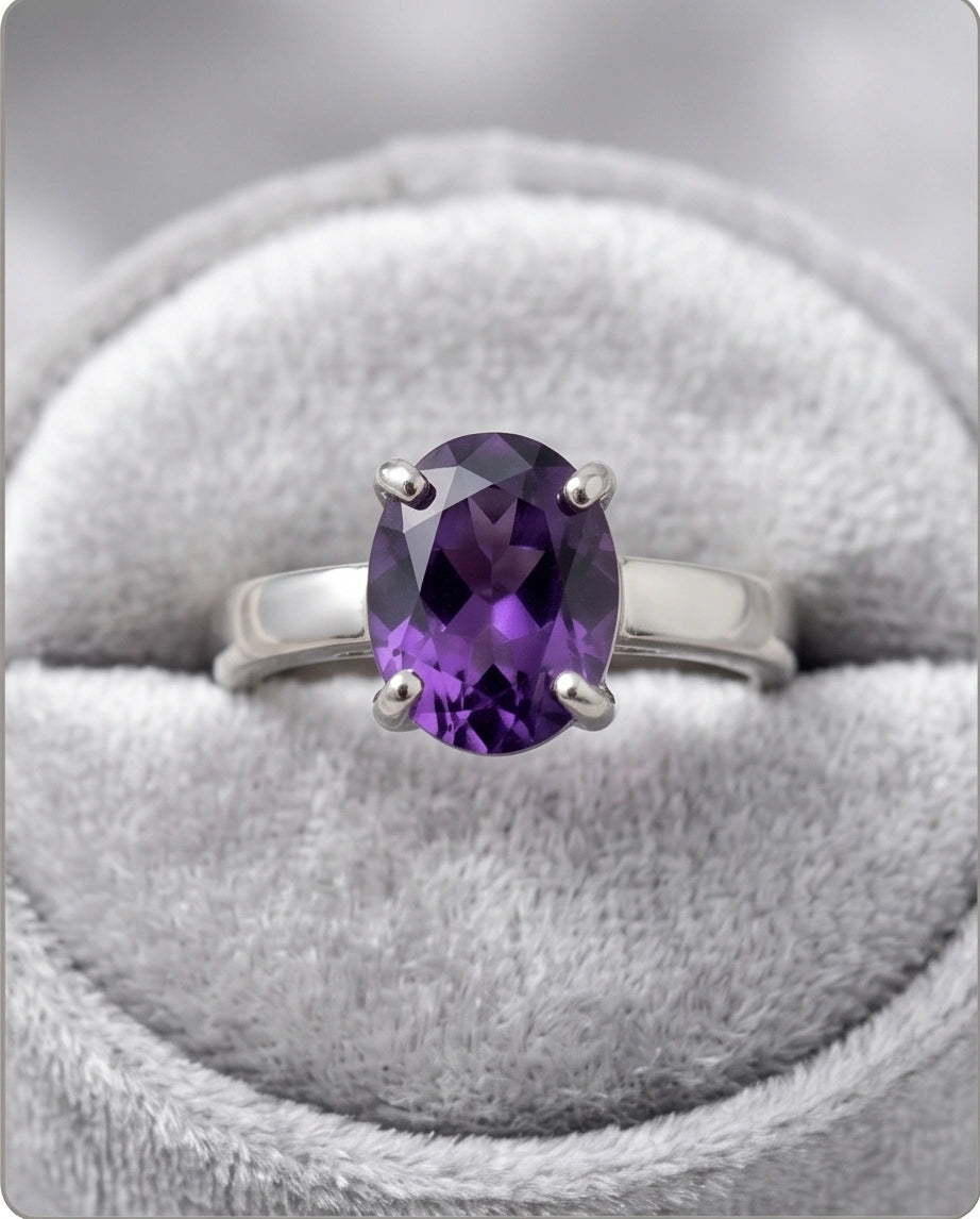 Sterling Silver Oval Amethyst Solitaire Ring