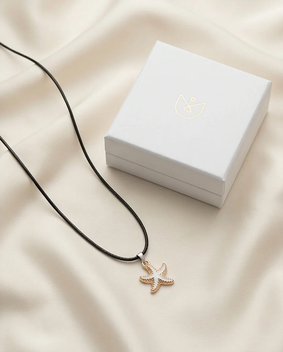 Gold and White Starfish Pendant Necklace
