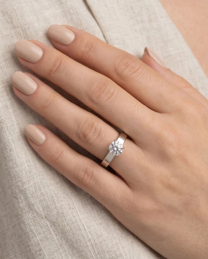 Silver Round Gemstone Crown Band Solitaire Ring