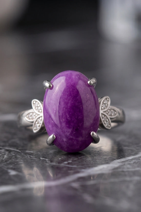 "Ethereal Purple Jade Leaf Statement Ring"