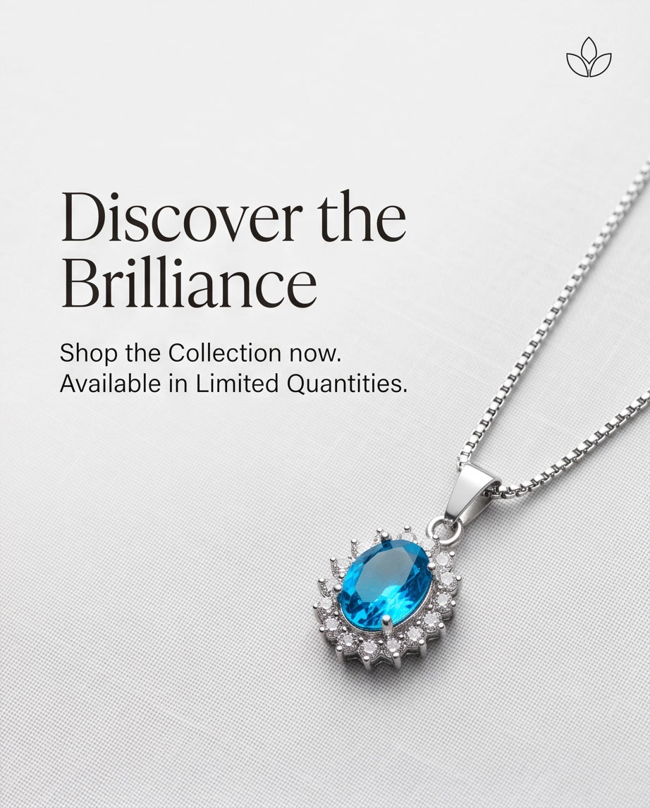 Silver Aquamarine Blue Oval Halo Medallion Pendant Necklace