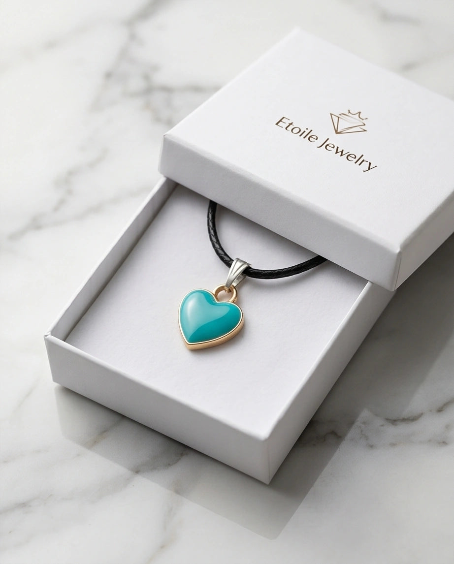 Gold and Turquoise Minimalist Heart Necklace
